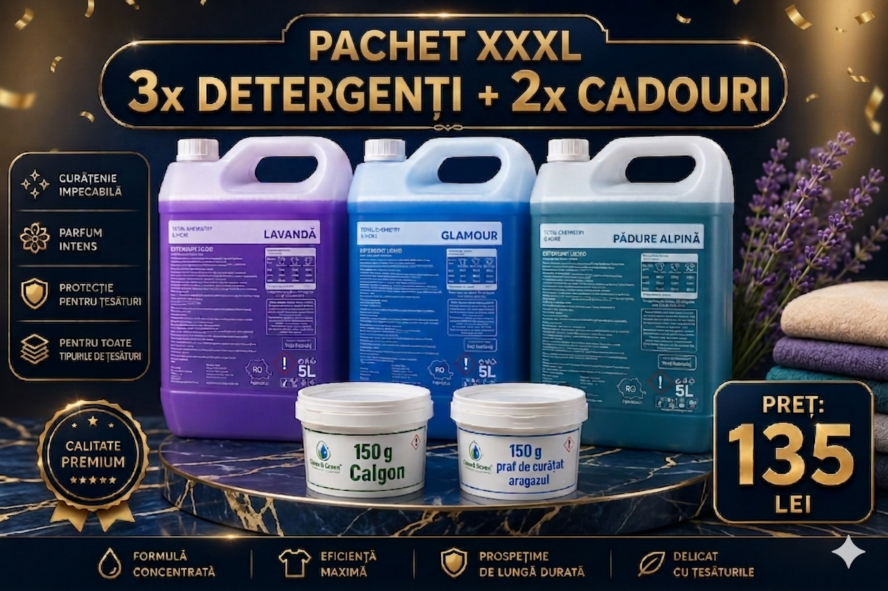 Pachet Promoțional XXL: 15L Detergent Rufe (3x5L) + CADOURI